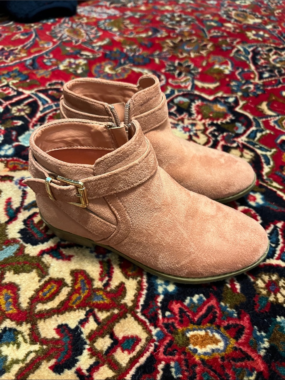 Kids Blush Pink Suede Ankle Boots with Side Buckle